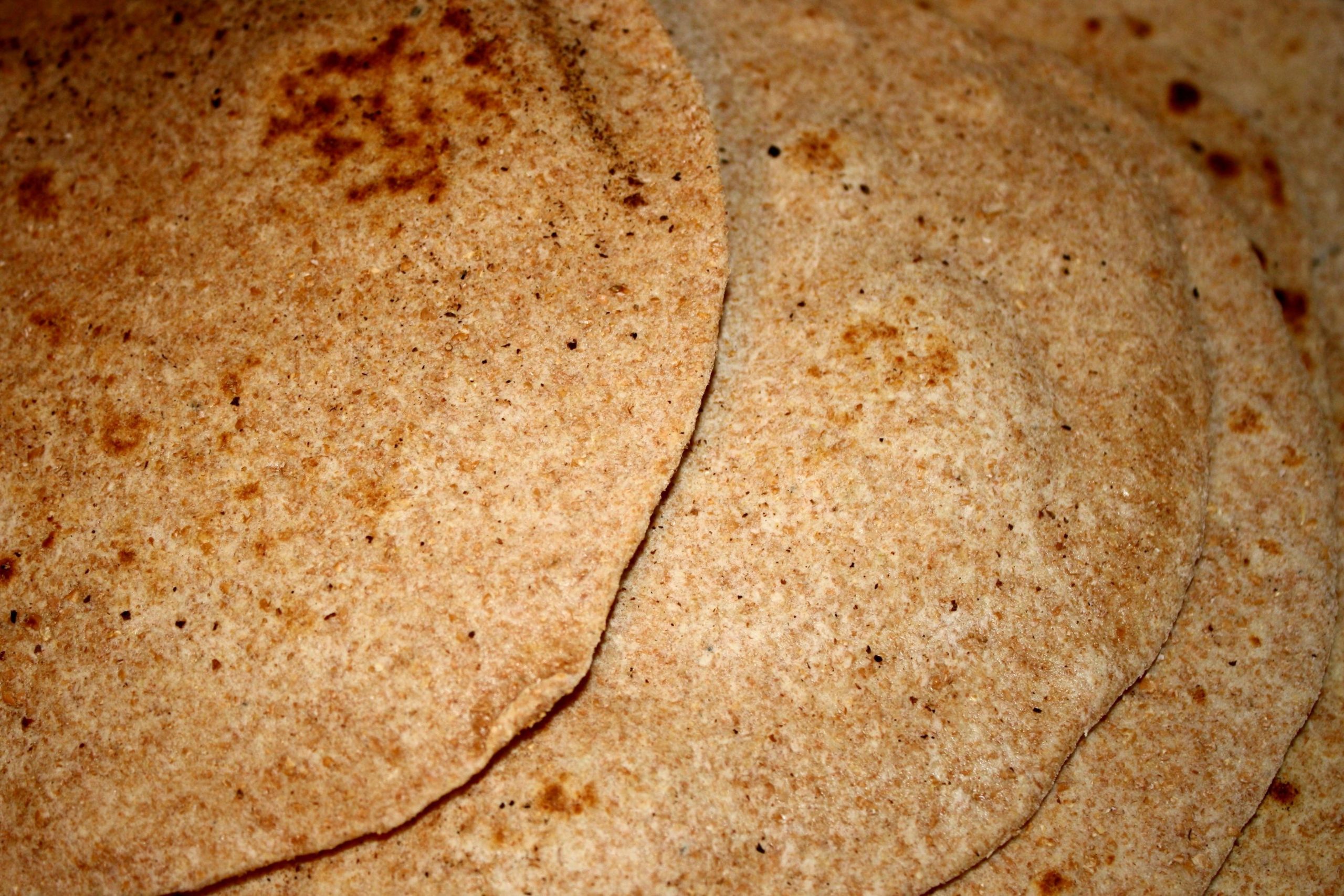 extreme closeup of world's best whole wheat tortilla recipe using khorasan wheat